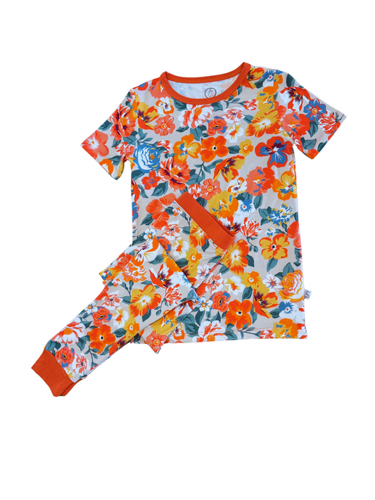Peonies and Poppies toddler and kids, Bamboo two piece short sleeve pj set.