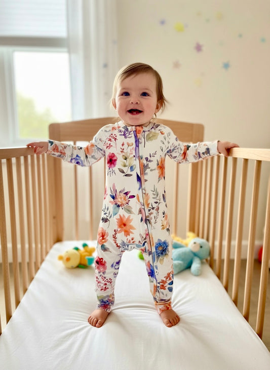 French Floral Bamboo Baby One Piece Outfit.