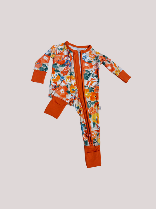 Peonies and Poppies Bamboo baby one piece set