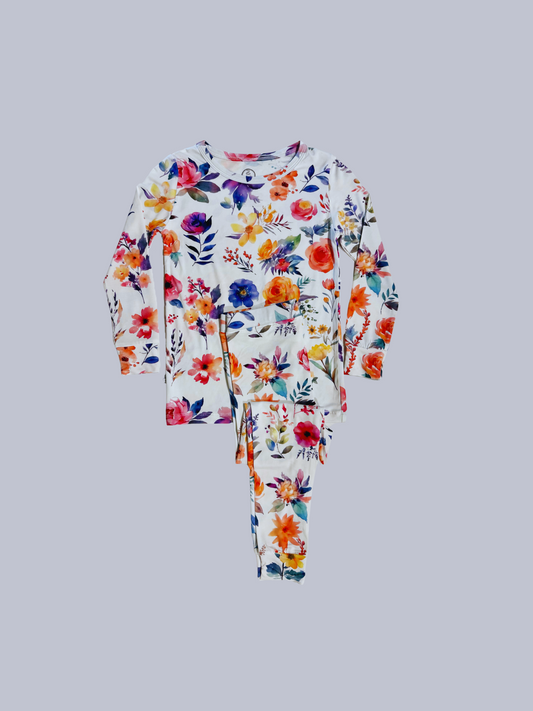 French Floral Bamboo toddler and kids two piece long sleeve pj set.