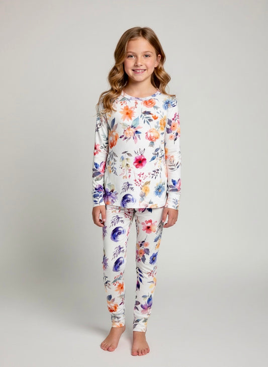 French Floral Bamboo toddler and kids two piece long sleeve pj set.