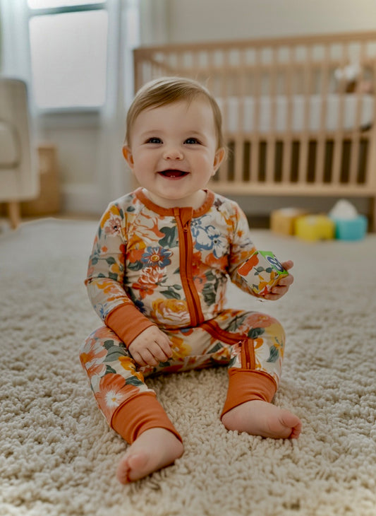 Peonies and Poppies Bamboo baby one piece set
